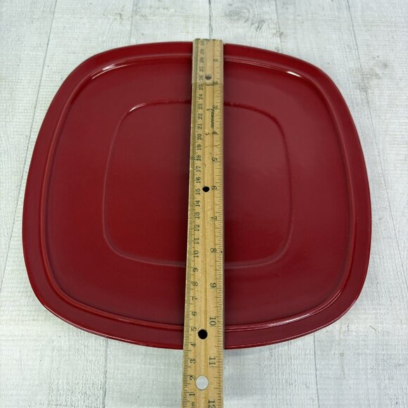 Home Trends CANOPY RED Cranberry Embossed Square Porcelain Dinner Plates Set 4 - Picture 11 of 16